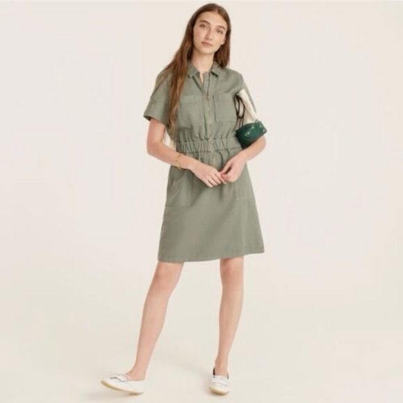 J. Crew Zip-Front Chino Dress in Army Green Khaki Size 8 - Picture 3 of 9